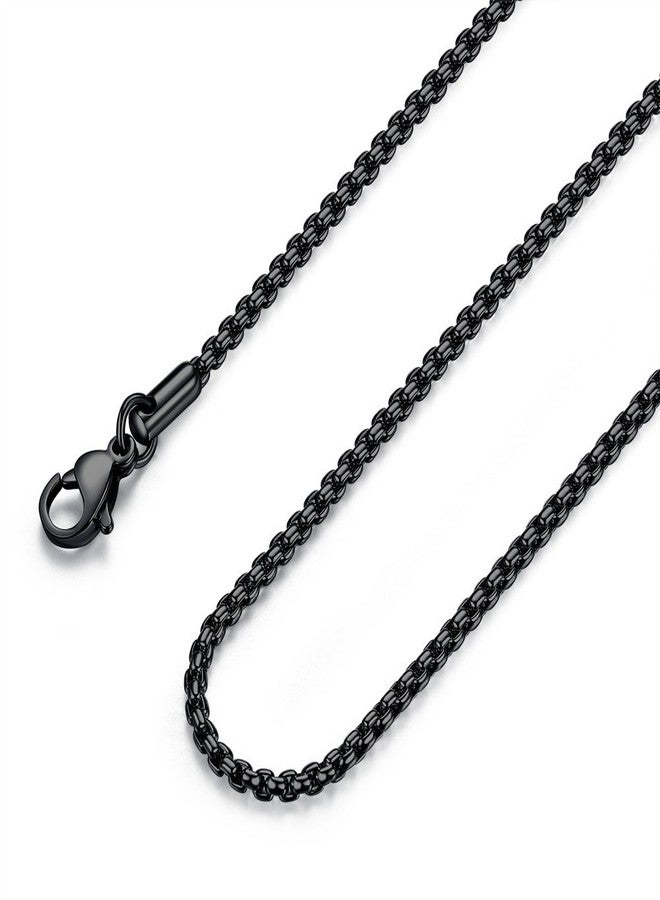 FOSIR Mens Womens 2mm Stainless Steel Black Rolo Cable Chain Necklace (24 Inch) - Image 1